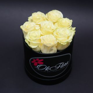 Cutie Mică Neagră cu Trandafiri Albi