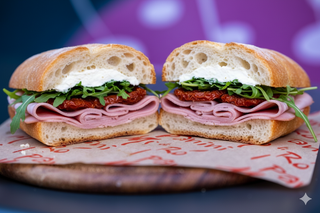 Mortadella, squacquerone, rucola, pomodori secchi