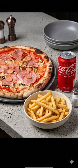Pizza diavola + patatine fritte + bevanda