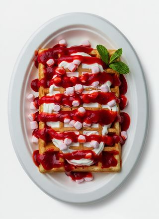 Венские вафли со сливками и клубникой /Wafe cu frișcă și căpșuni