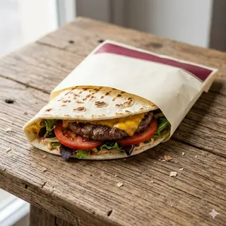 Piada hamburger - hamburger di bovino, insalata, pomodoro, formaggio