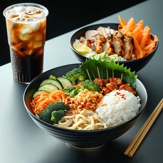 Udon or rice or poke with a drink