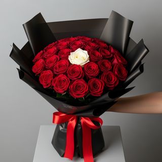 31 Roses - Bouquet Noir Avec Rose Centrale