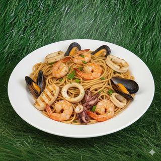 Spaghetti con frutti di mare alla piastra