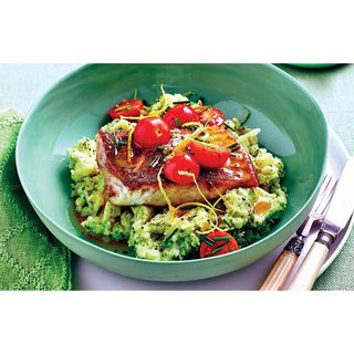 Fish plays with broccoli