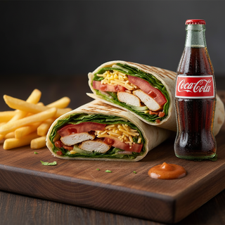 Wrap, patatine fritte e bibita