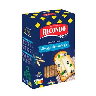 Pan Tostado Equilibrio sin Sal y sin Azúcares Añadidos Recondo 270 Gr,