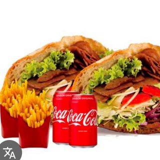 2 Kebab , 2 Patatas , 2 Bebidas