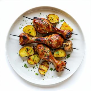 Cosce di pollo allo spiedo con patate al forno