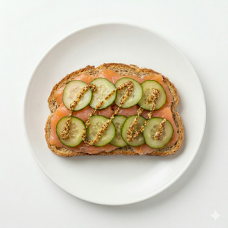 Tostada Integral De Salmón Ahumado Con Pepino Agridulce Y Mostaza