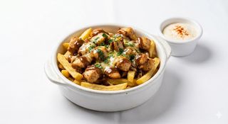 Tarrina de patatas fritas con pollo mediana