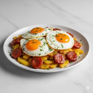 Plato De Huevos Rotos Con Chorizo