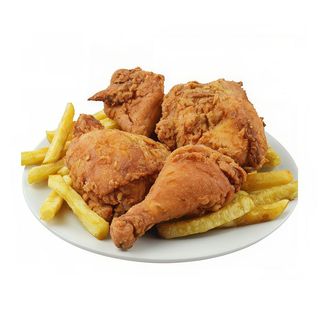 Medio pollo Broaster con patatas y pan