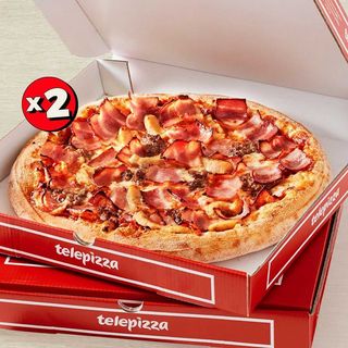 2 Pizzas medianas esp (Hawaiana, Pepperoni, Bacon y Carbonara)