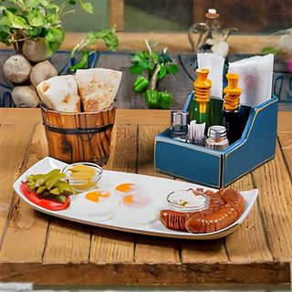 Doručak sa 3 jaja, 2 kobasice, senfom i majonezom 250gr