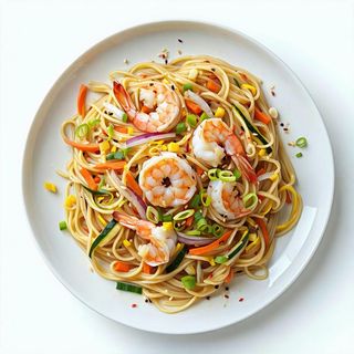 Spaghetti cinese con gamberi