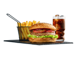 Zestaw Cheese Bacon Burger z frytkami i napojem 530g