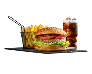 Zestaw Cheese Bacon Burger z frytkami i napojem 530g