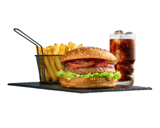 Zestaw Cheese Bacon Burger z frytkami i napojem 530g