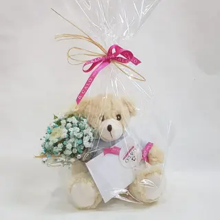 Rosas Pitiminí + Paniculata Azul + Tarjeta + Oso