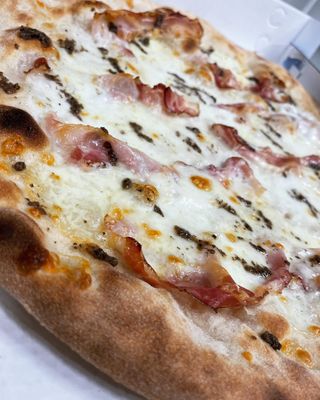 PIZZA AL PIATTO BIANCA - BUFALA E BACON