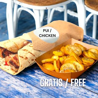 Souvlaki PUI Wrap + (1 Cartofi Prăjiți GRATIS)