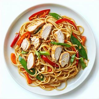 Spaghetti cinesi con pollo e verdure