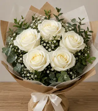 Bouquet Blanco 5 Rosas