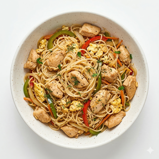 Spaghete de orez cu pui