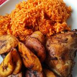 Jollof Rice, Plantain and Chicken Cut