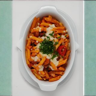 Penne con salsiccia e pancetta