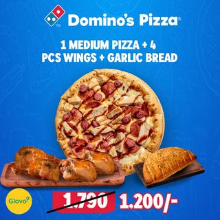 *GLOVO EXCLUSIVE OFFER* 1 Medium Pizza+ 4pcs Wings+ Garlic Bread