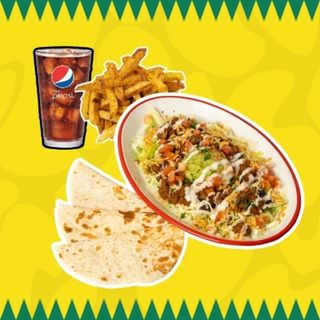 Burrito en Bol + Patatas o Nachos con Queso + Bebida