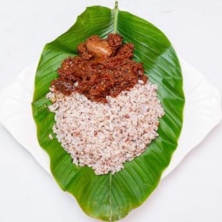 Ofada rice + Sauce + Plantain