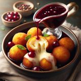 Хрусткі сирні кульки "4-сира" з брусничним соусом