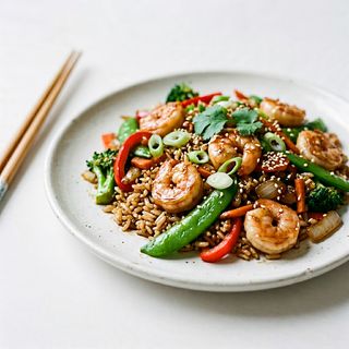 Riso gamberi e verdure