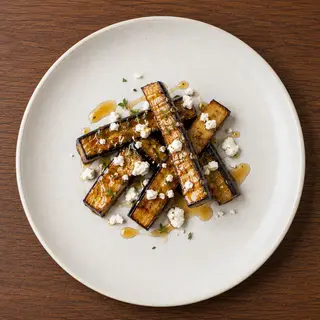 Bastones De Berenjenas Con Miel Y Queso Feta