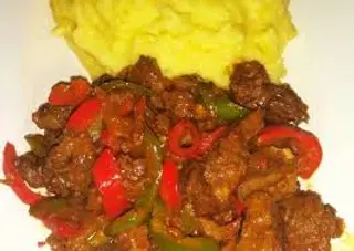 Beef Fry With Chips, Mashed Potato or Spaghetti