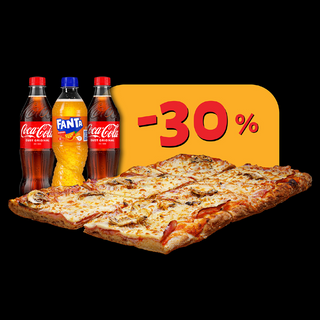 Pizza cu Sunca si Ciuperci intreaga ( 6 felii ) cu 3 bauturi racoritoare incluse