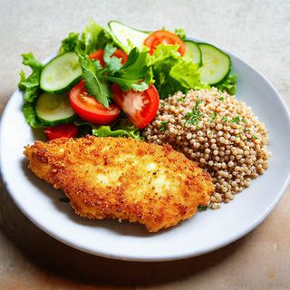 Chicken cutlet with buckwheat and salad