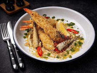 Креветки катаіфі з баклажанним лабне (250g)