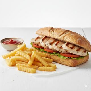 Bocadillo con pechuga de pollo a la plancha y patatas