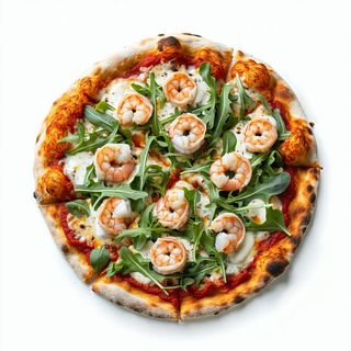 Insalata e gamberi - pizza rossa