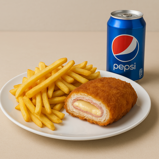 Combo Meniu Cordon bleu +cartofi prăjiți cartofi lipie + Pepsi250