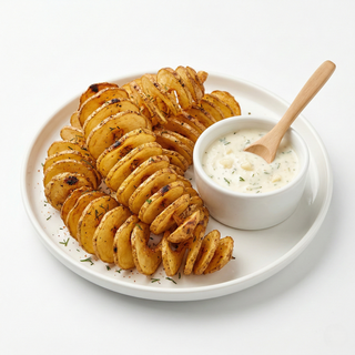 Cartofi spiralați serviți cu sos de usturoi