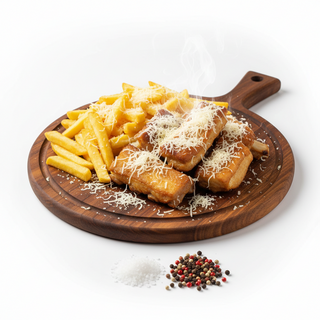 Scaricica de Porc Fracezita cu Cartofi Prajiti si Branza Rasa