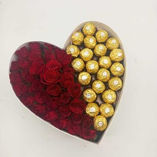 Heart Box: Half & Half Heart Flower Box With 20Pcs Of Chocolates - Large