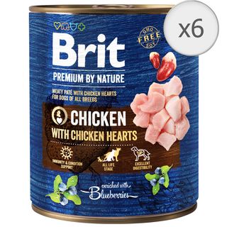 Hrana umeda caini Brit Premium, Chicken With Hearts, 6 x 800g