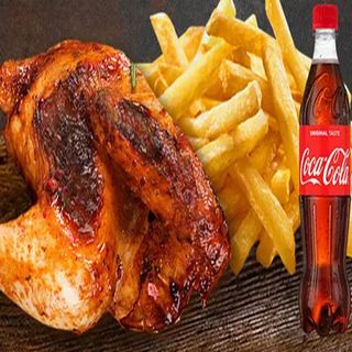 Quarto de frango grelhado e batatas fritas