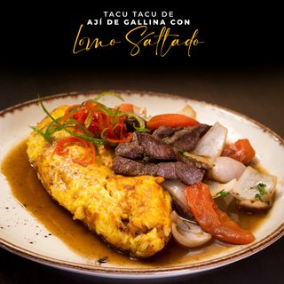 Tacu Tacu de Ají de Gallina con Lomo Saltado